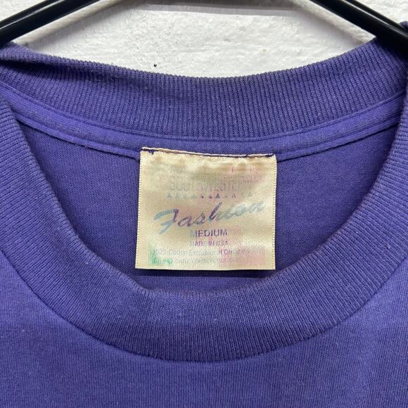 Vintage 80s Cowgirl Glam‎ Fringe Tee Purple Studded Western Rodeo Top M Boho - Picture 4 of 7